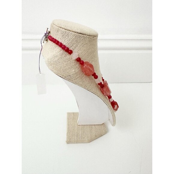 NWT Genuine Rose Quartz & Cherry Quartz Necklace Beaded Pink - Picture 3 of 5